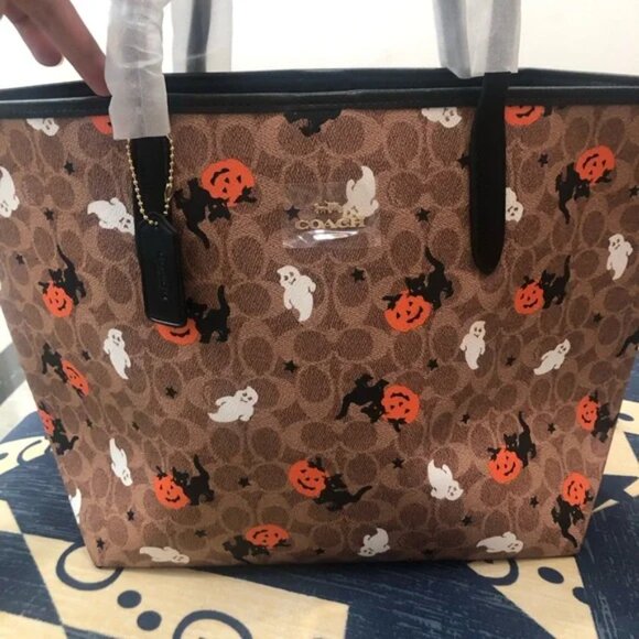 Coach City Tote In Signature Canvas With Halloween Print - Picture 1 of 6